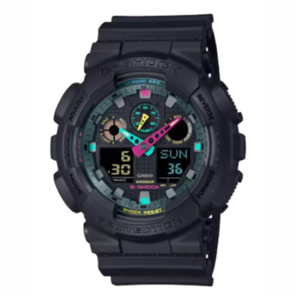 Casio G-Shock Multi-Fluorescent Accents Series GA-100MF-1A Black Resin Band Men Sports Watch